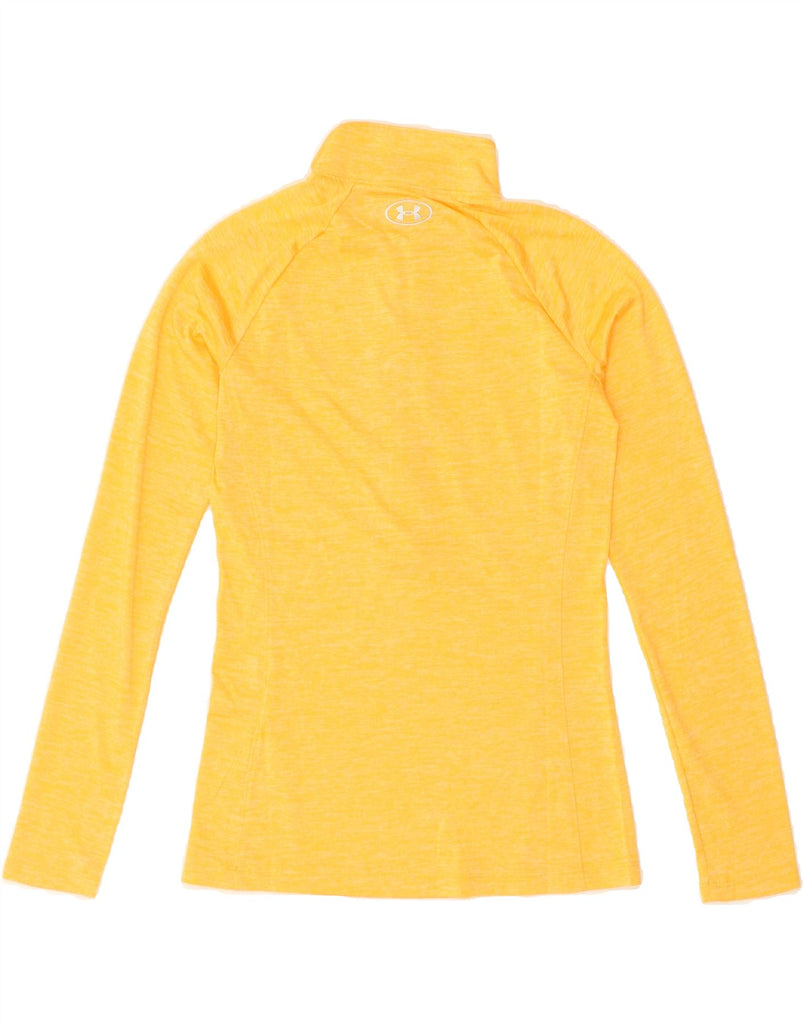 UNDER ARMOUR Womens Zip Neck Top Long Sleeve UK 6 XS Yellow Flecked | Vintage Under Armour | Thrift | Second-Hand Under Armour | Used Clothing | Messina Hembry 