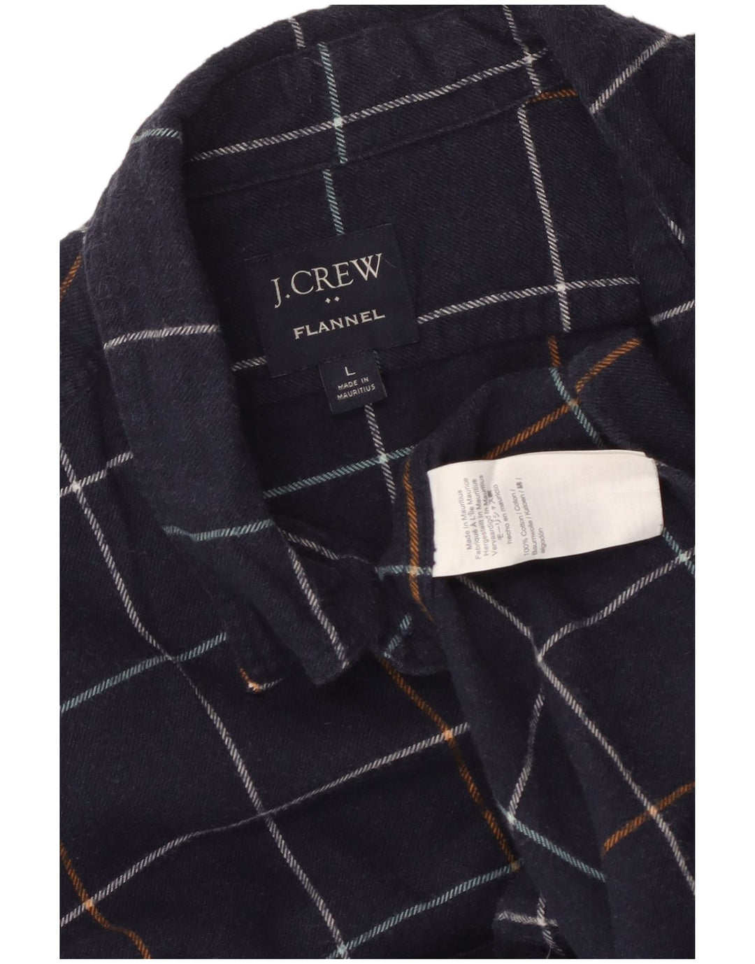 J. Crew Mens Flannel Shirt Large Navy Blue Check Cotton