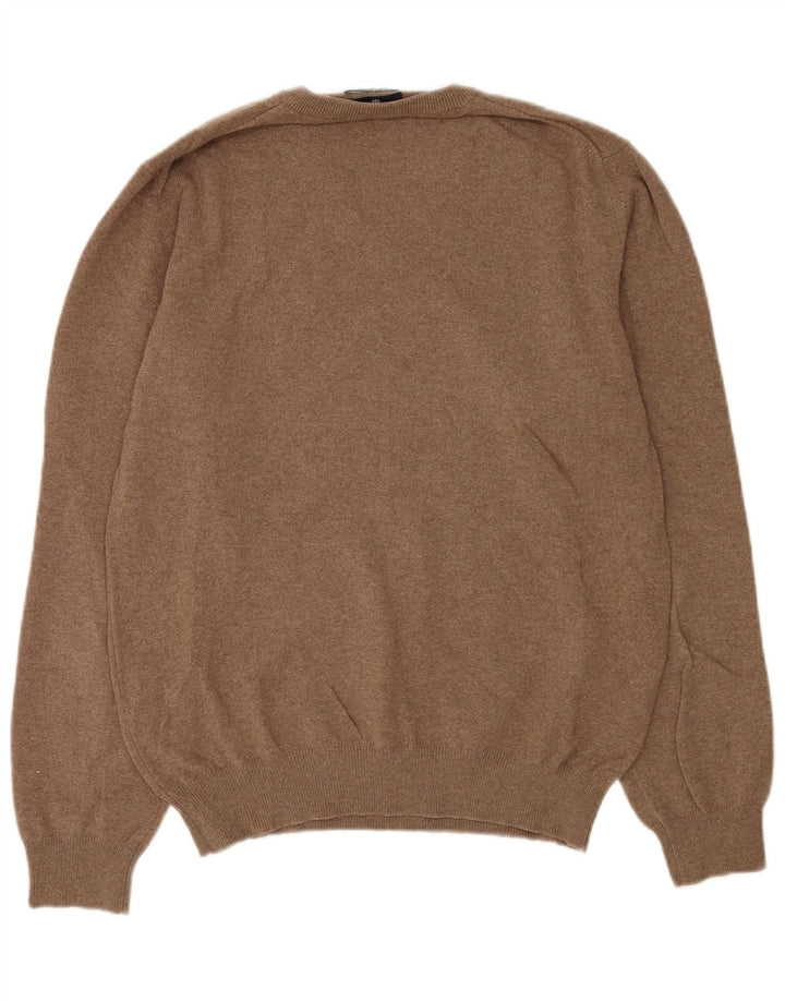 Gant Mens V-Neck Jumper Sweater Medium Brown Lambswool