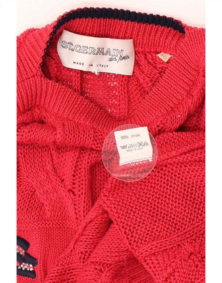 St. Germain Womens Graphic Boat Neck Jumper Sweater IT 46 Large Red Classic