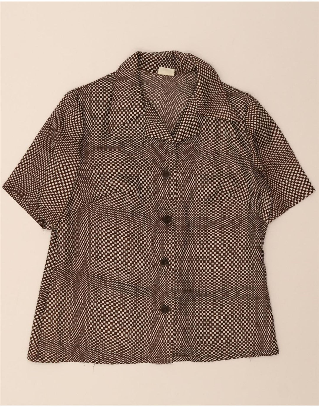 VINTAGE Womens Short Sleeve Shirt IT 44 Medium Brown Geometric Vintage Vintage and Second-Hand Vintage from Messina Hembry 