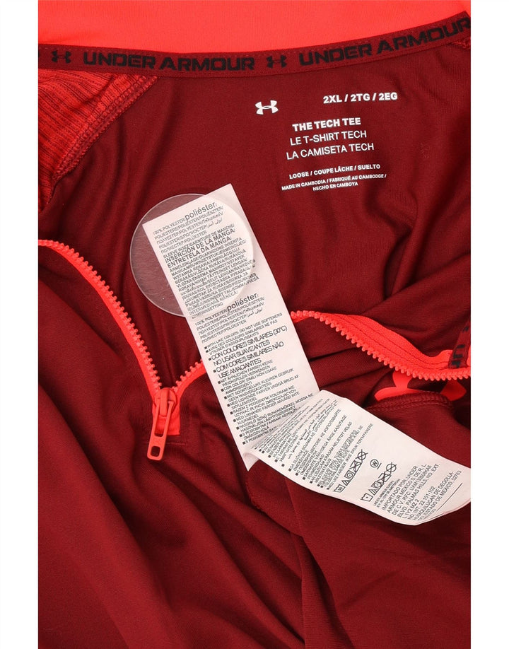 Under Armour Mens Zip Neck Pullover Tracksuit Top 2XL Red Colourblock
