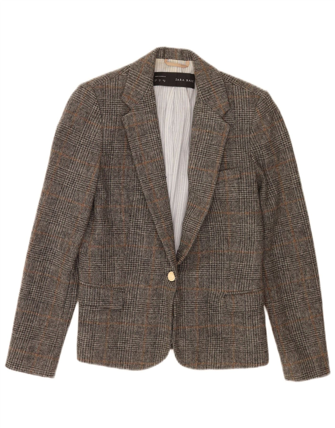 Zara Womens 1 Button Blazer Jacket UK 12 Medium Grey Check