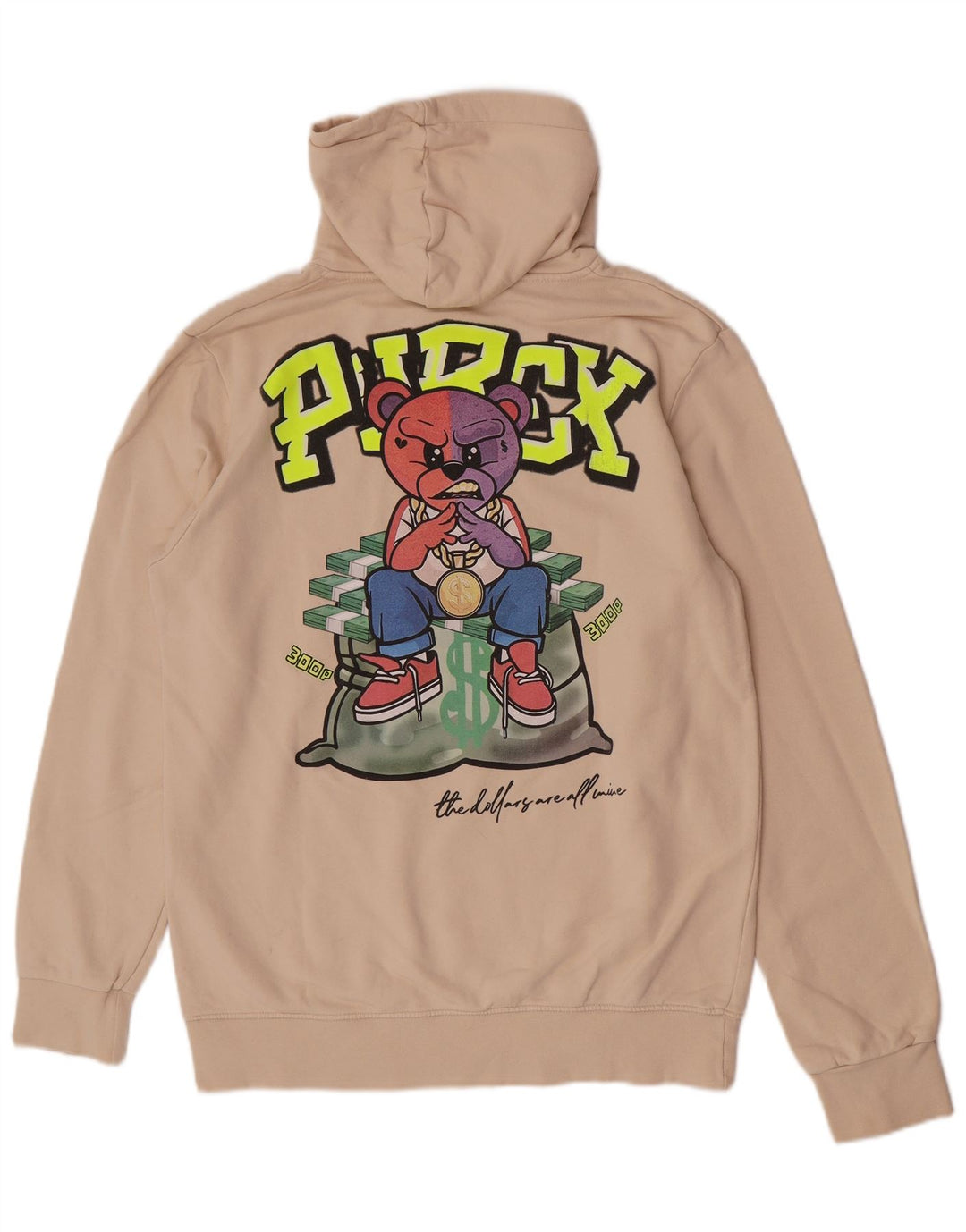 Pyrex Mens Graphic Hoodie Jumper XL Beige Cotton