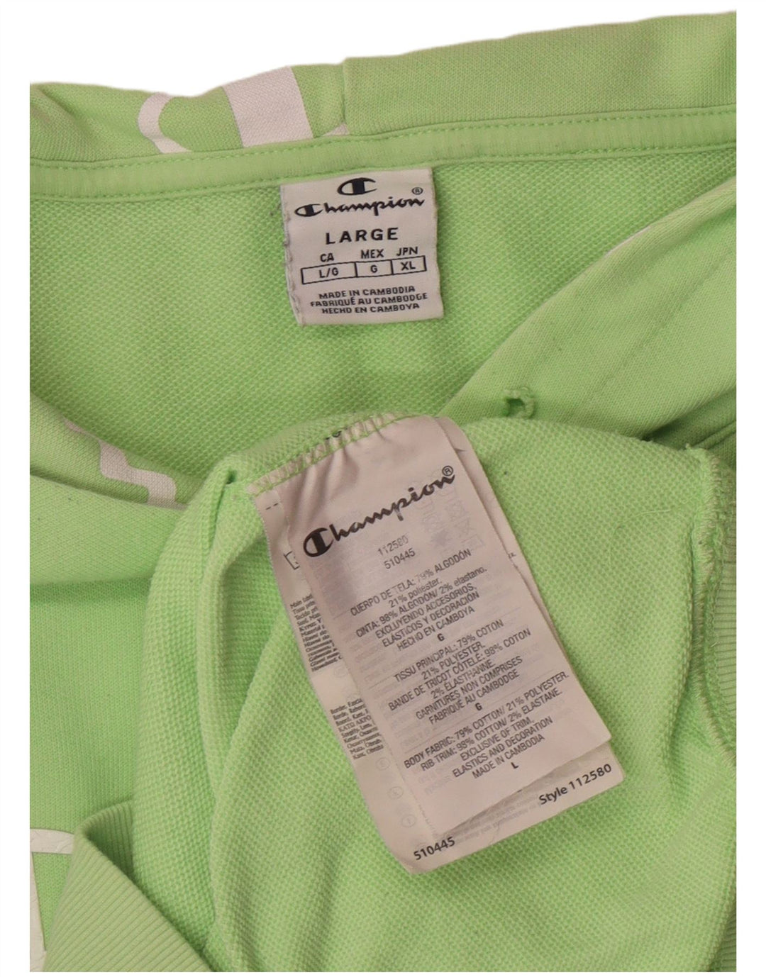 CHAMPION Womens Graphic Hoodie Jumper UK 16 Large Green Cotton