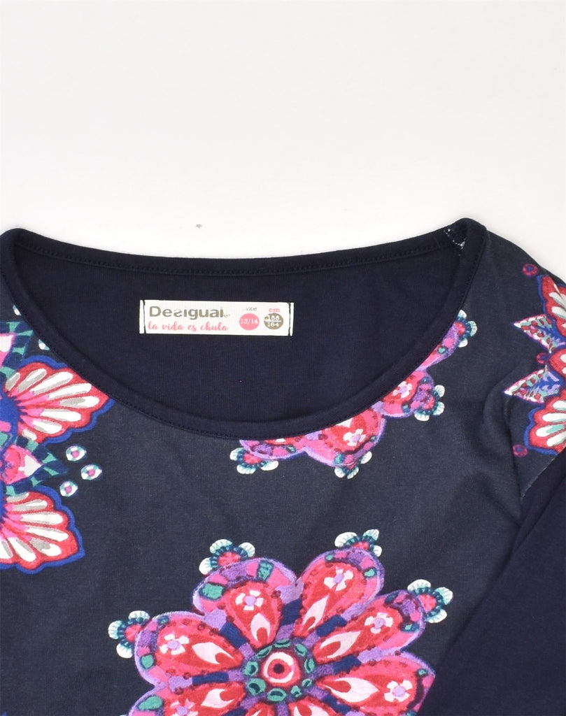 DESIGUAL Girls Graphic Basic Dress 13-14 Years Navy Blue Floral Cotton | Vintage Desigual | Thrift | Second-Hand Desigual | Used Clothing | Messina Hembry 