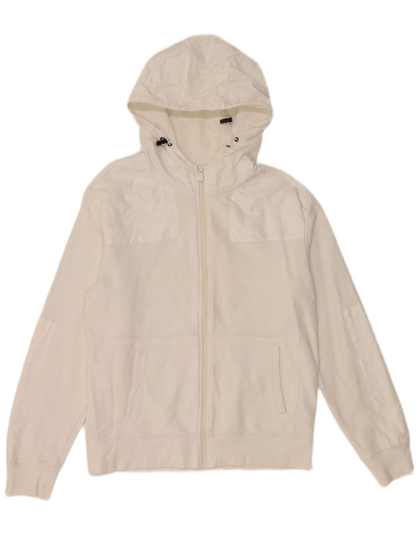 Zara Mens Zip Hoodie Sweater Large White Cotton