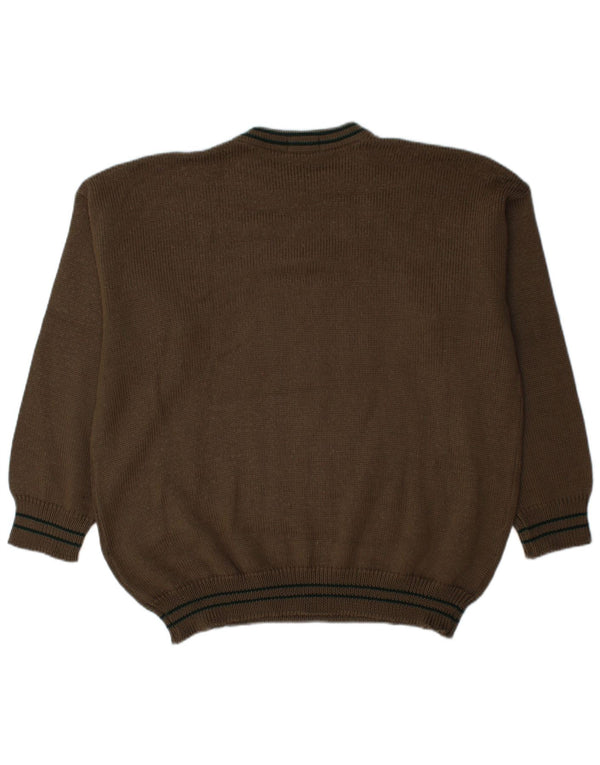 Vintage Mens Crew Neck Jumper Sweater XL Khaki Striped