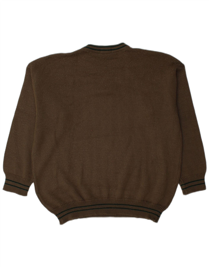 Vintage Mens Crew Neck Jumper Sweater XL Khaki Striped