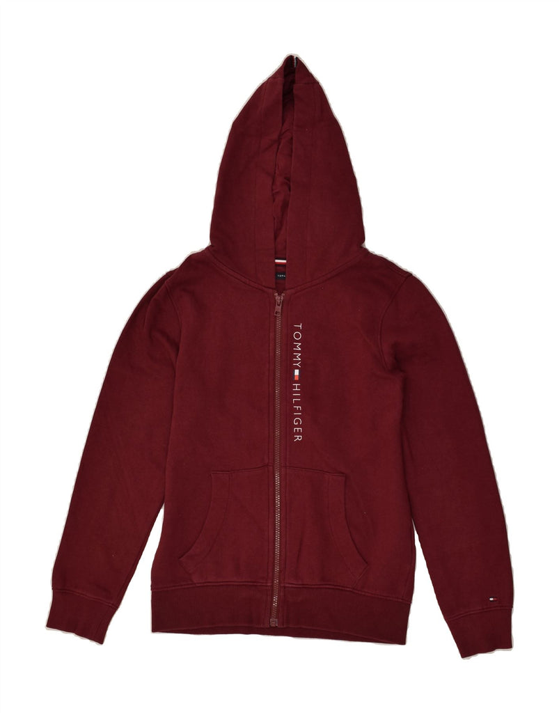 TOMMY HILFIGER Boys Graphic Zip Hoodie Sweater 11-12 Years Burgundy Cotton | Vintage Tommy Hilfiger | Thrift | Second-Hand Tommy Hilfiger | Used Clothing | Messina Hembry 