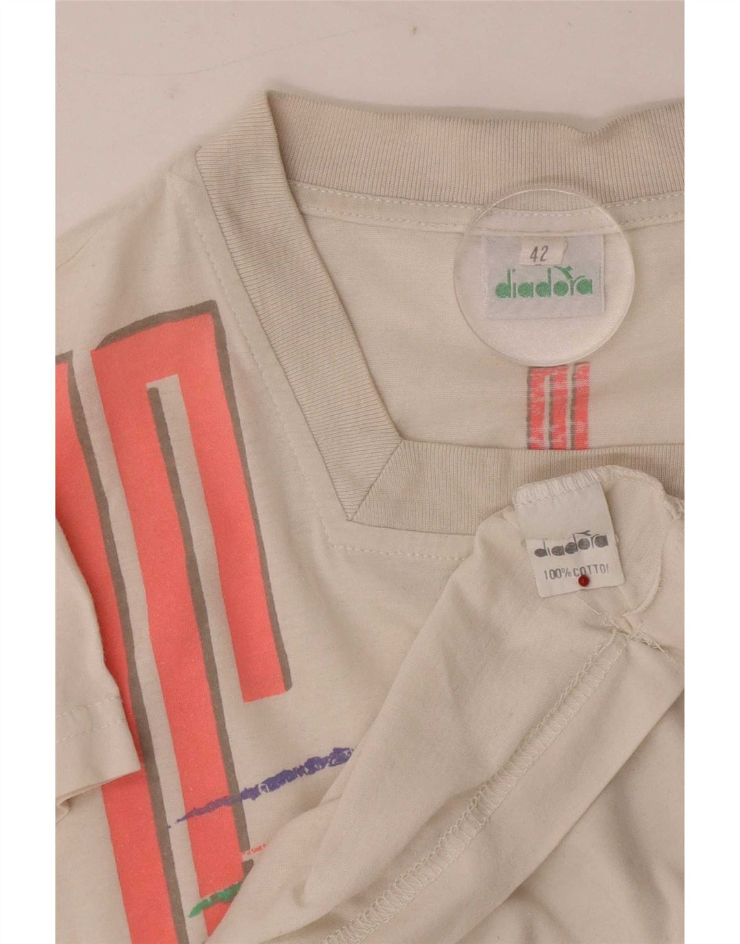 Diadora Womens Graphic T-Shirt Top IT 42 Medium White Cotton