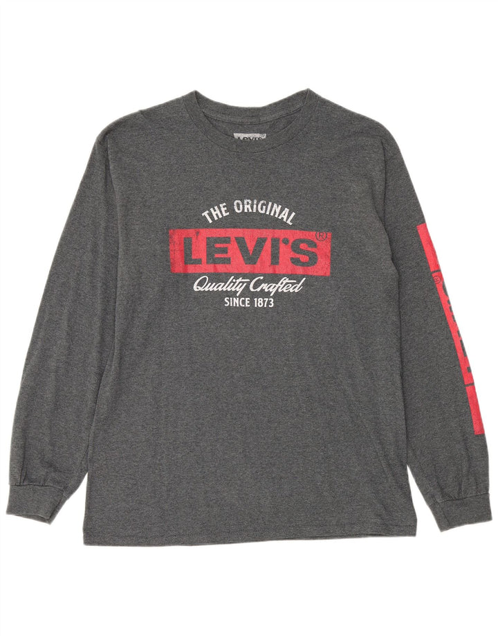 LEVI'S Mens Graphic Top Long Sleeve Medium Grey Cotton