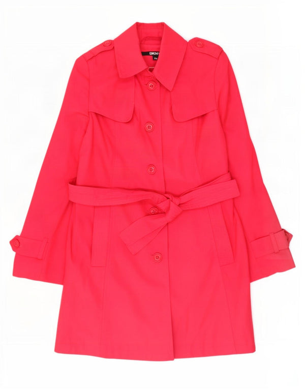 Dkny Womens Trench Coat UK 14 Medium Pink Cotton