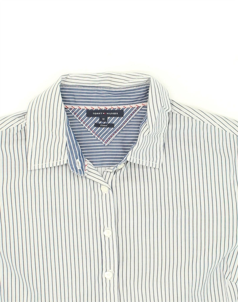 TOMMY HILFIGER Womens Shirt US 10 Large White Pinstripe Cotton | Vintage Tommy Hilfiger | Thrift | Second-Hand Tommy Hilfiger | Used Clothing | Messina Hembry 