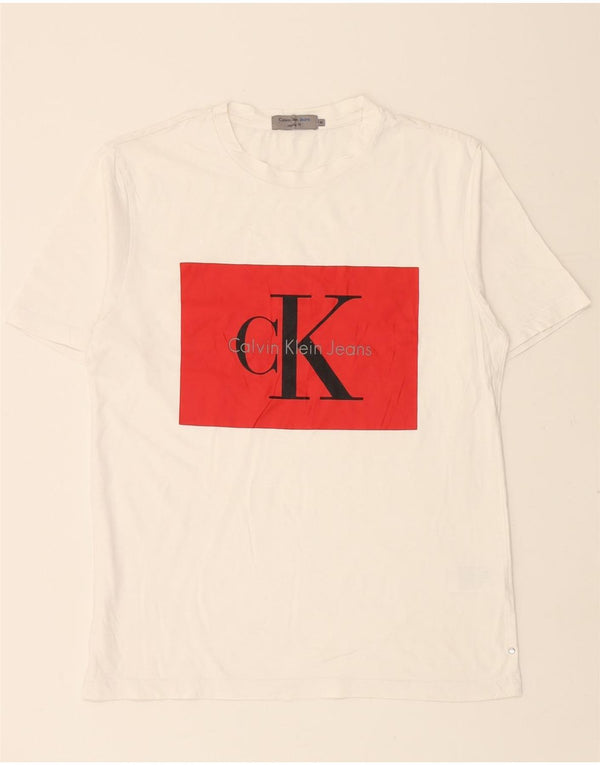 CALVIN KLEIN JEANS Mens Regular Fit Graphic T-Shirt Top Medium White