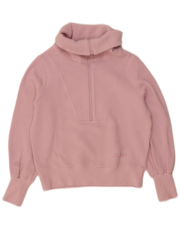 Guess Womens Oversized Zip Neck Sweatshirt Jumper UK 10 Small Pink Cotton