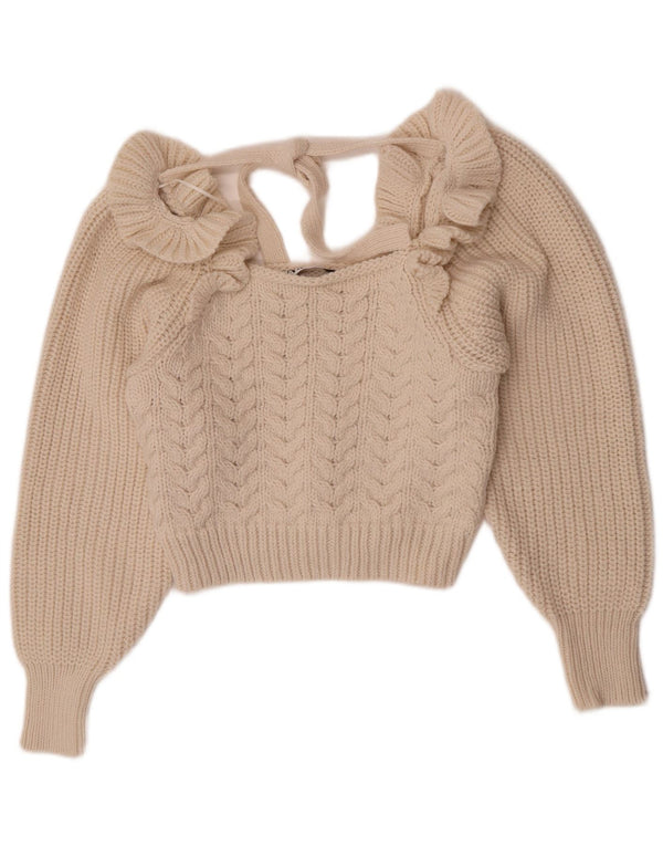 Zara Womens Crop Boat Neck Jumper Sweater UK 12 Medium Off White Polyester