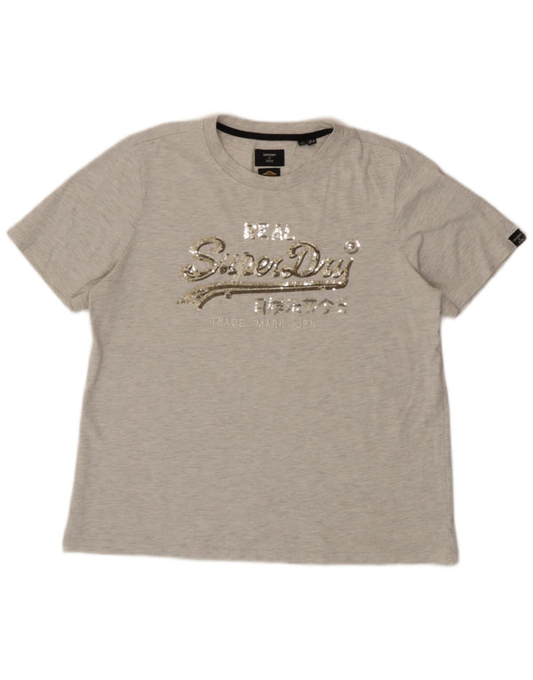 Superdry Womens Graphic T-Shirt Top UK 14 Large Grey