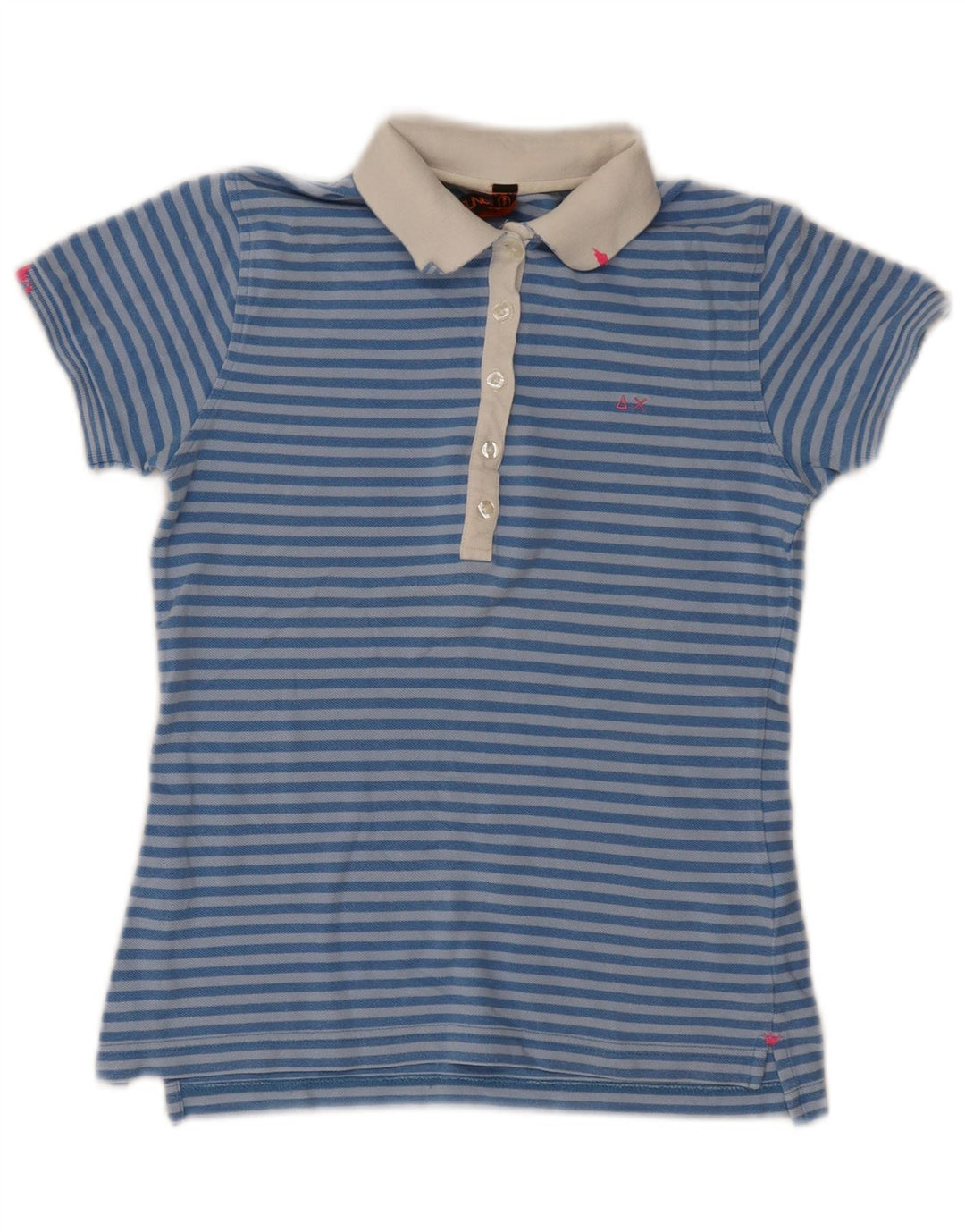 Sun68 Womens Polo Shirt UK 8 Small Blue Striped Cotton