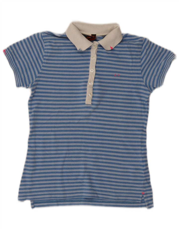 Sun68 Womens Polo Shirt UK 8 Small Blue Striped Cotton