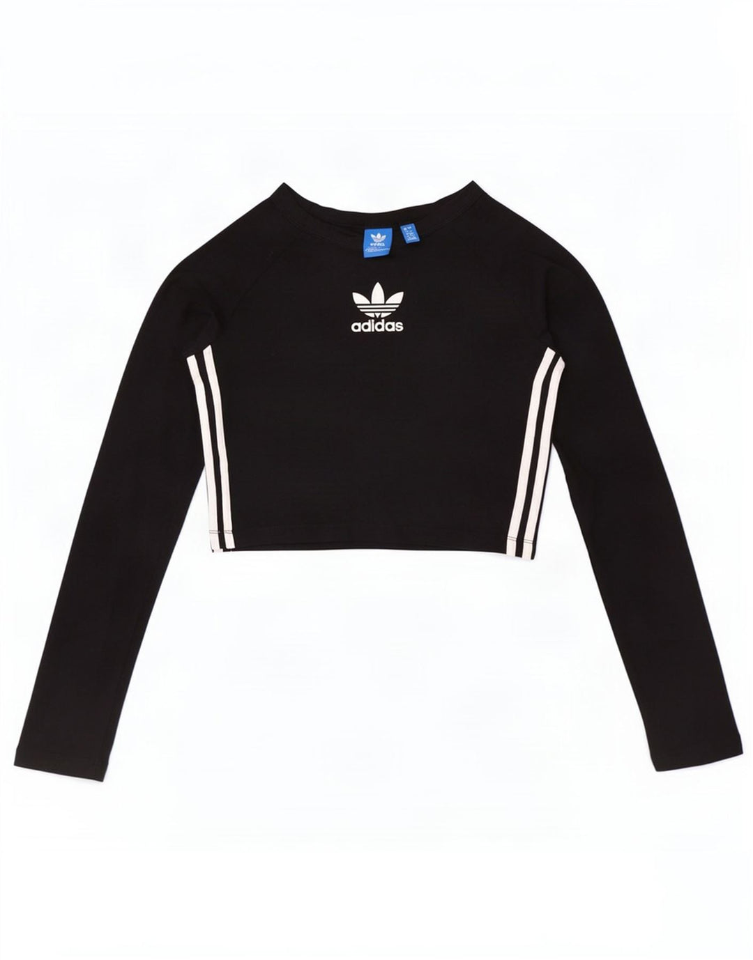 Adidas Womens Crop Graphic Top Long Sleeve UK 12 Medium Black Cotton