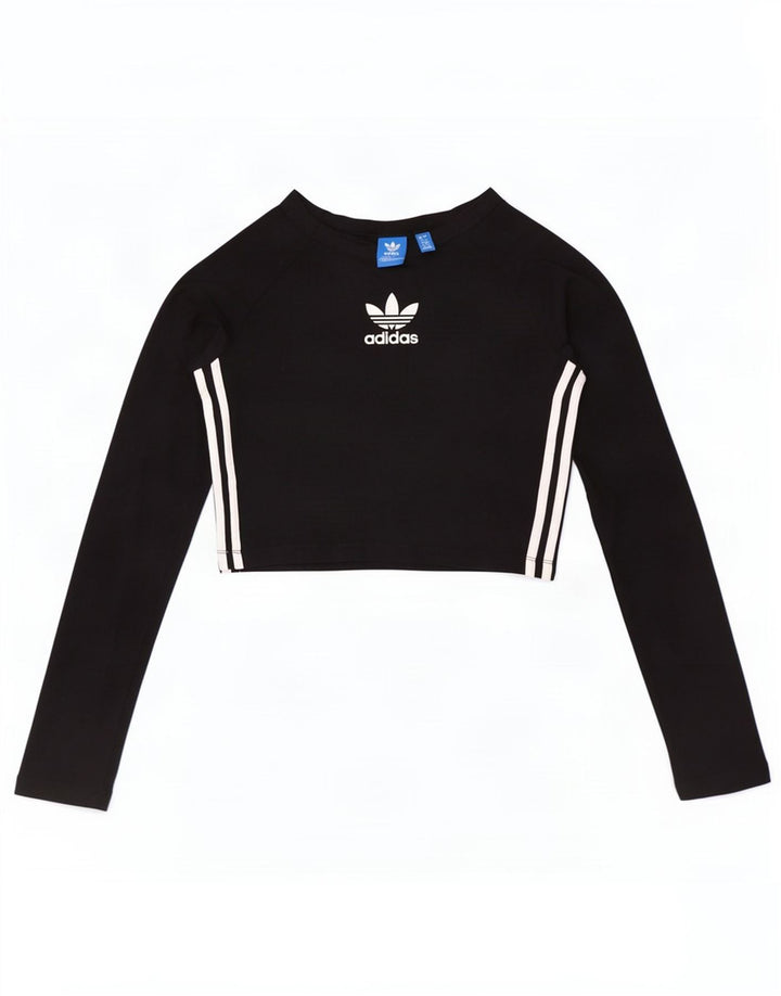Adidas Womens Crop Graphic Top Long Sleeve UK 12 Medium Black Cotton