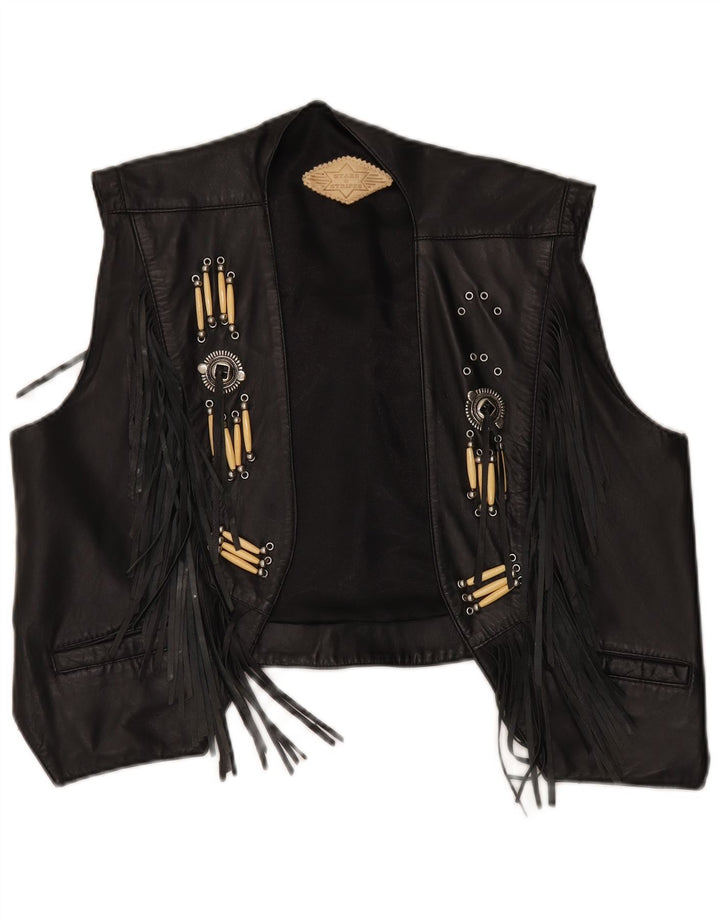 Stars & Stripes Mens Motorstyle Leather Waistcoat Large Black Leather