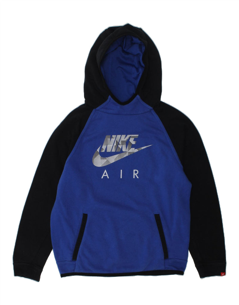 NIKE Boys Graphic Hoodie Jumper 12-13 Years Large  Blue Colourblock Cotton | Vintage Nike | Thrift | Second-Hand Nike | Used Clothing | Messina Hembry 