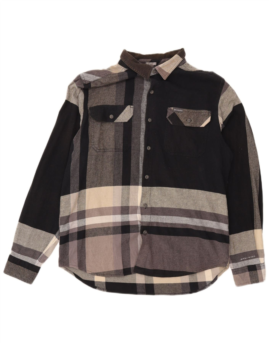 Columbia Mens Flannel Shirt Large Brown Plaid Cotton