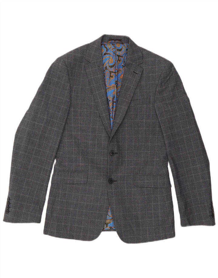 Marks & Spencer Mens 2 Button Slim Blazer Jacket UK 36 Small Blue Check