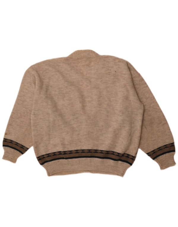 Vintage Mens Loose Fit Cardigan Sweater IT 50 Medium Grey Fair Isle Acrylic