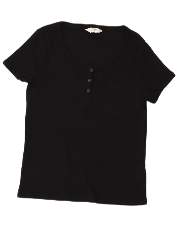 Marks & Spencer Womens T-Shirt Top UK 14 Medium Black Cotton