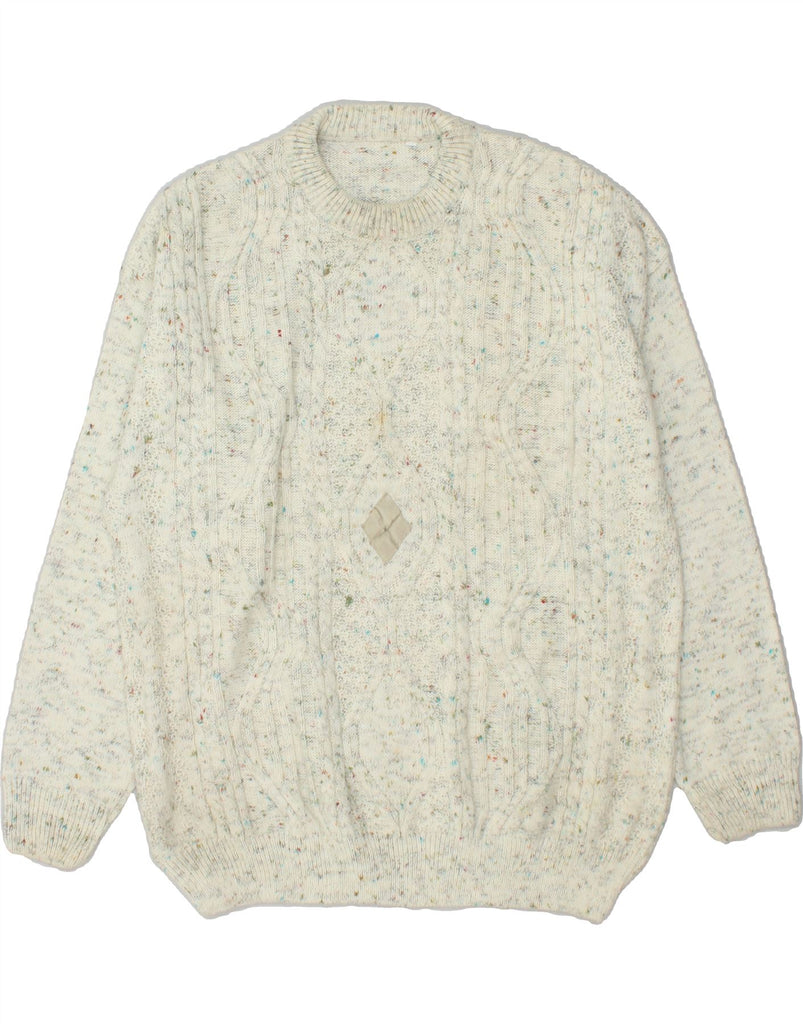 VINTAGE Mens Crew Neck Jumper Sweater IT 54 XL Off White Flecked Wool Vintage Vintage and Second-Hand Vintage from Messina Hembry 