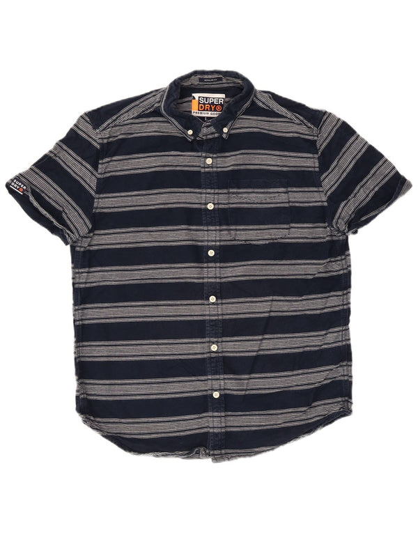 Superdry Mens Short Sleeve Shirt Large Navy Blue Striped Cotton
