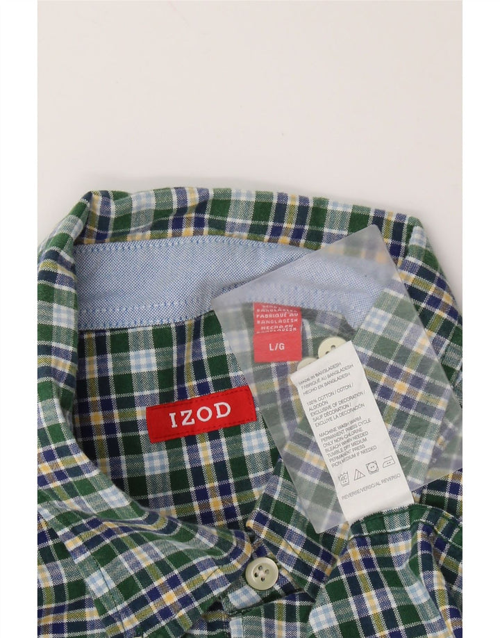 IZOD Mens Shirt Large Green Plaid Cotton