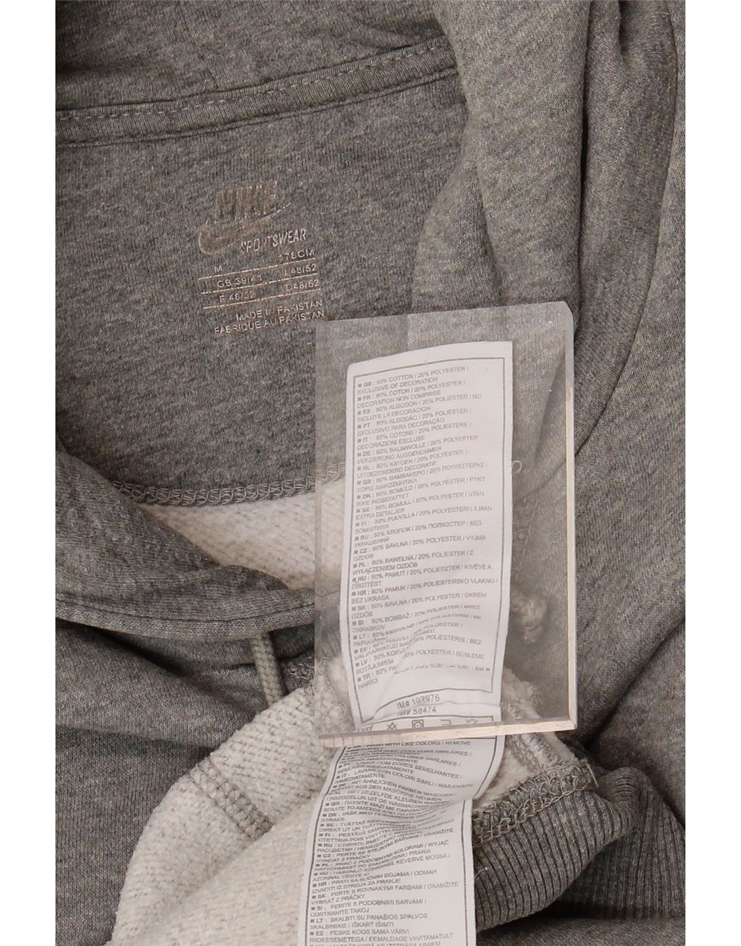 NIKE Mens Hoodie Jumper UK 39/41 Medium Grey Cotton
