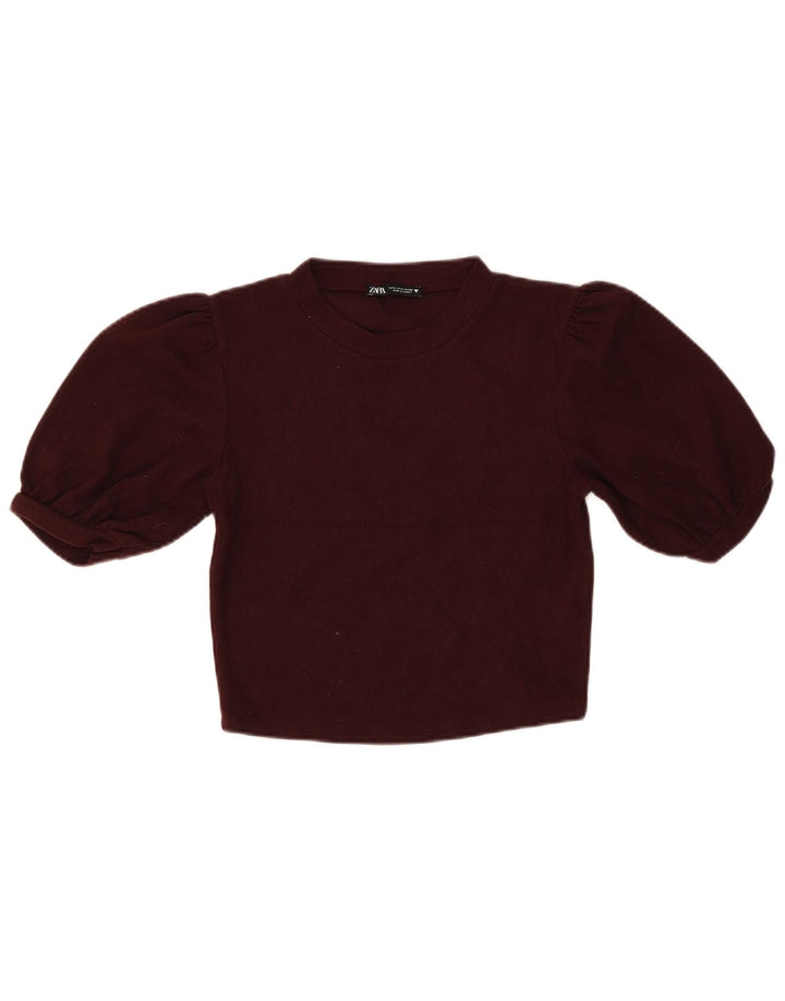 Zara Womens Crop Blouse Top UK 8 Small Burgundy