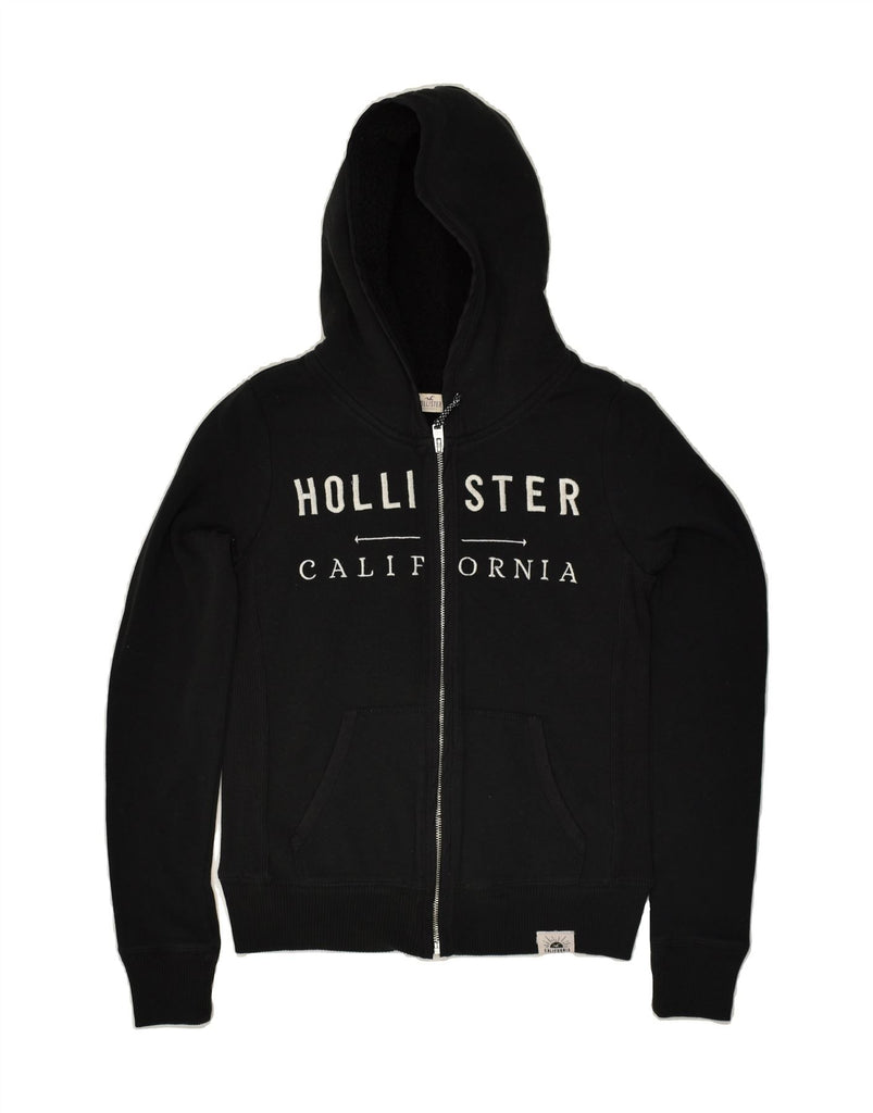 HOLLISTER Womens Graphic Zip Hoodie Sweater UK 10 Small Black Cotton | Vintage Hollister | Thrift | Second-Hand Hollister | Used Clothing | Messina Hembry 