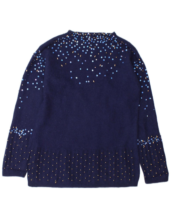 Fiorucci Womens Boat Neck Jumper Sweater UK 14 Medium Navy Blue Spotted