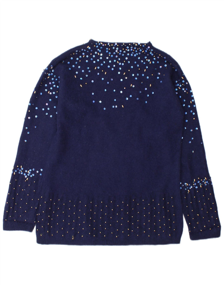 Fiorucci Womens Boat Neck Jumper Sweater UK 14 Medium Navy Blue Spotted