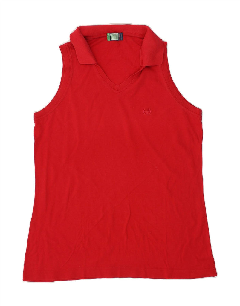 SERGIO TACCHINI Womens Sleeveless Polo Shirt UK 18 XL Red Cotton | Vintage Sergio Tacchini | Thrift | Second-Hand Sergio Tacchini | Used Clothing | Messina Hembry 