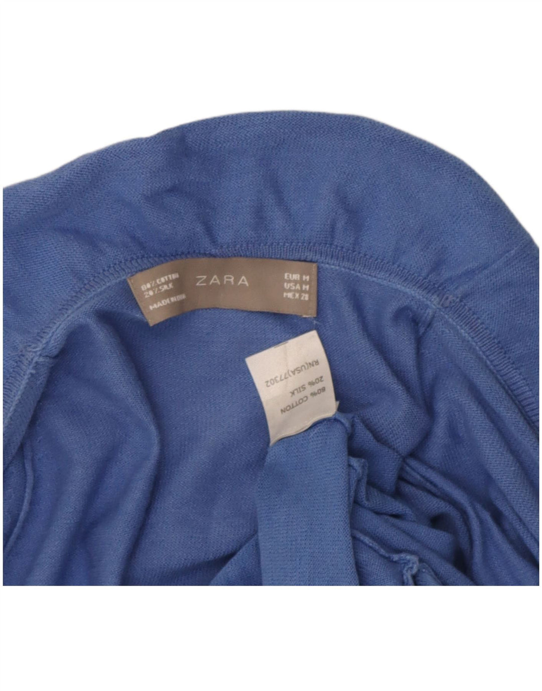 Zara Womens Short Sleeve Ruffle Front Cardigan Top UK 12 Medium Blue Cotton