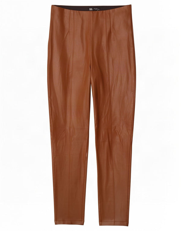 Zara Womens Slim Faux Leather Trousers Large W32 L28 Brown
