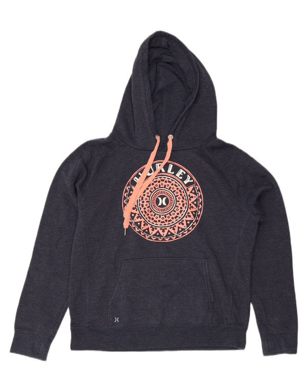 Hurley Womens Graphic Hoodie Jumper UK 14 Large Navy Blue Cotton