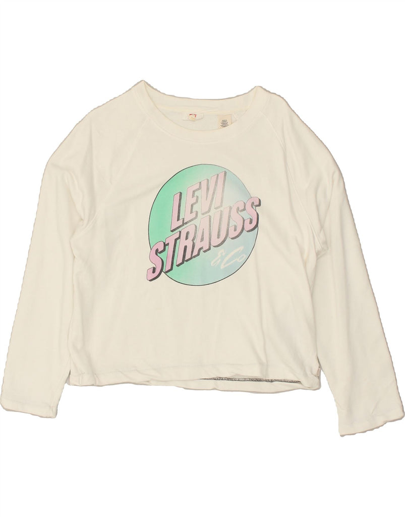 LEVI'S Womens Graphic Top Long Sleeve UK 16 Large White Cotton | Vintage Levi's | Thrift | Second-Hand Levi's | Used Clothing | Messina Hembry 