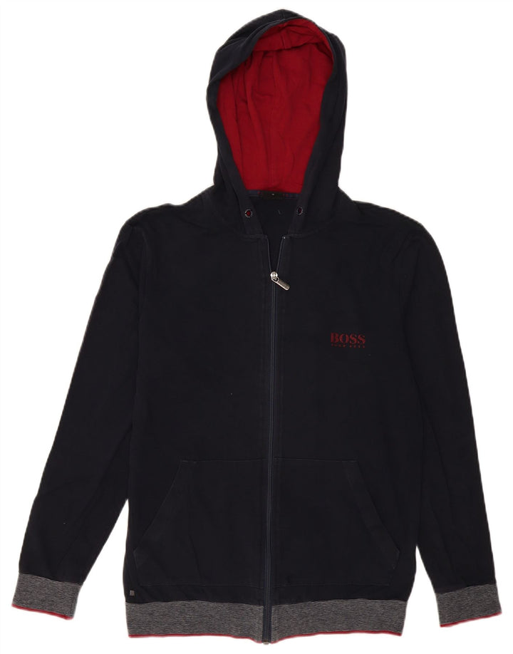 HUGO BOSS Mens Zip Hoodie Sweater Small Navy Blue Cotton