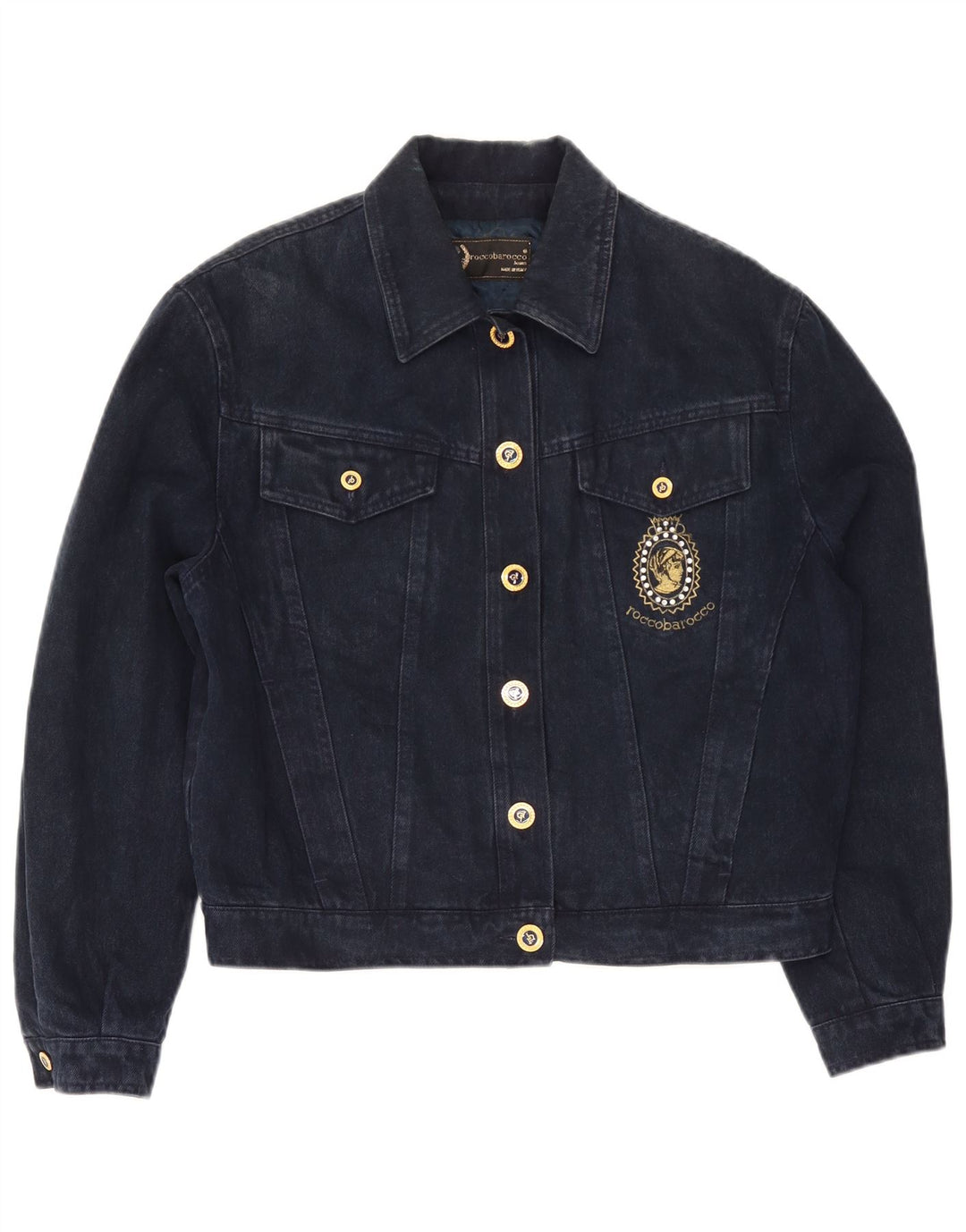 Roccobarocco Womens Denim Jacket IT 42 Medium Navy Blue Cotton