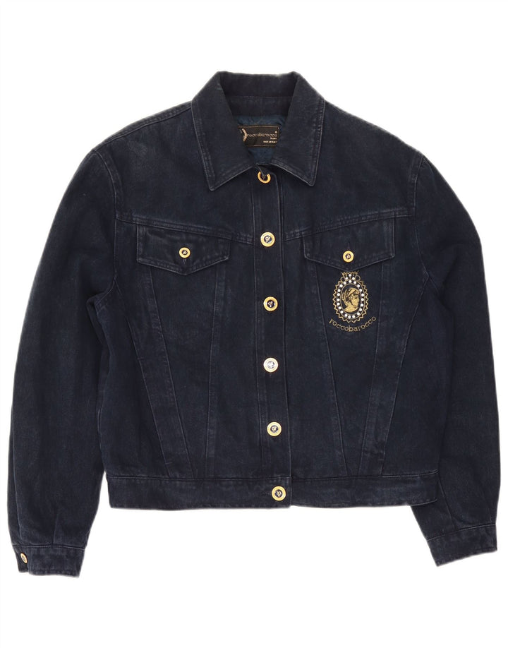 Roccobarocco Womens Denim Jacket IT 42 Medium Navy Blue Cotton