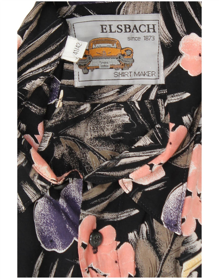 ELSBACH Mens Pullover Shirt Size 41/42 Large Black Floral Viscose