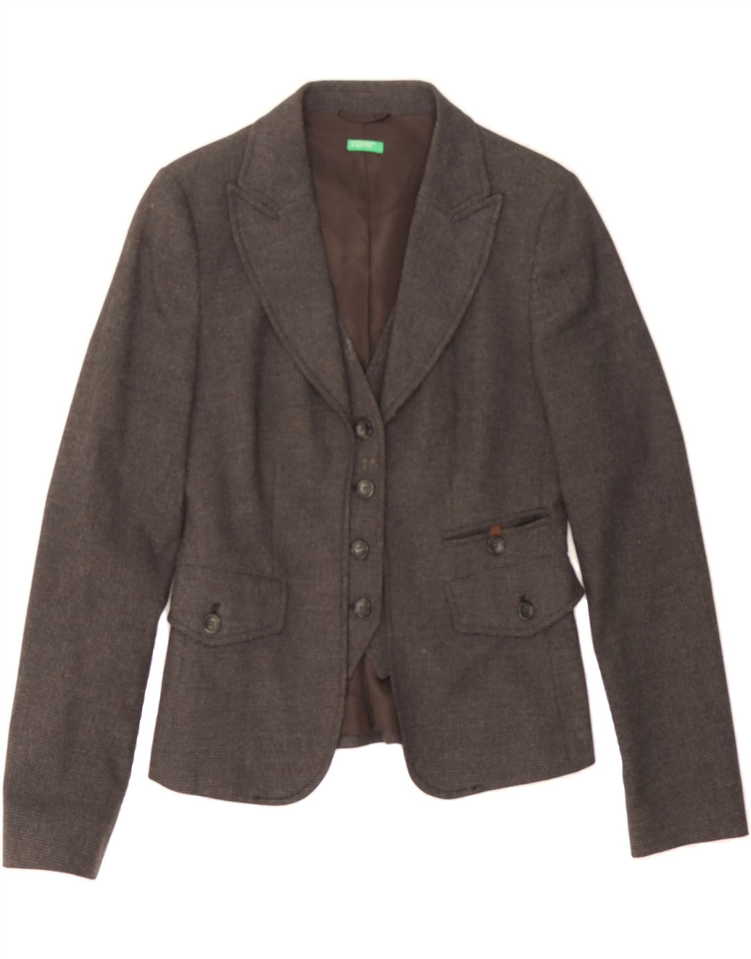 BENETTON Womens 4 Button Blazer Jacket IT 42 Medium Grey Polyester Vintage Benetton and Second-Hand Benetton from Messina Hembry 